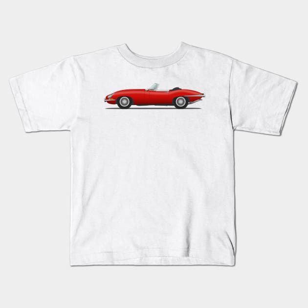 Jaguar E Type Roadster Carmen Red Kids T-Shirt by SteveHClark